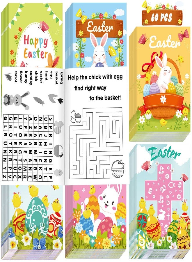 Funtery 60 Pieces Easter Activity Books for Kids Gifts Includes Mazes, Word Search, and More Fun Games Easter Activity Books for Basket Stuffers Class Supplies - Image 1